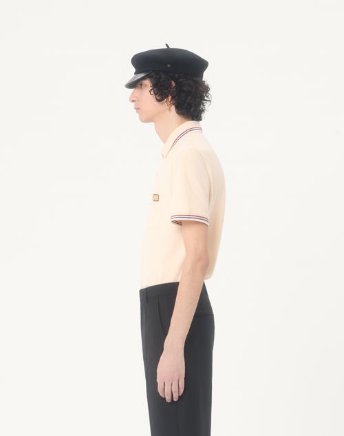 Valentino - Cotton Piqué Polo Shirt With Vlogo Patch - Cream - Man - T-shirts And Sweatshirts